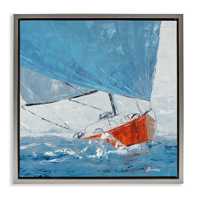 «Crashing Waves Against Boat», art mural encadré flottant par John Burrows, Cadre flottant gris lustré, H 25 po x l 25 po
