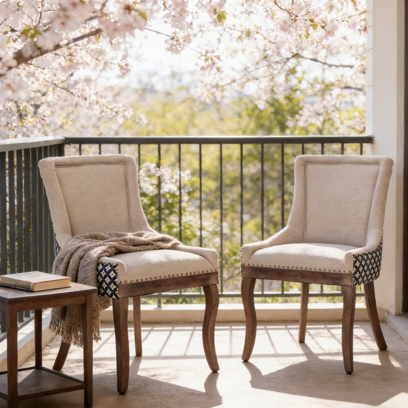 Farmhouse Upholstered Side Chairs Set of 2, Vintage Solid Wood Kitchen Dining Chairs with Nailhead Trim & High Back Support, 350lbs Weight Capacity