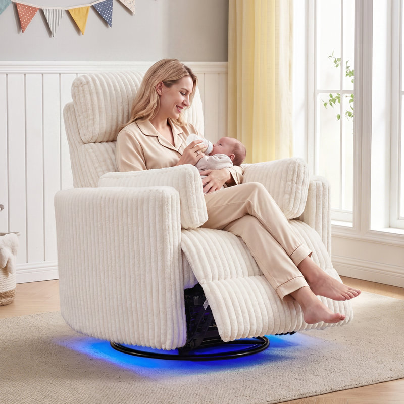 Fauteuil inclinable électrique berçant avec appui-tête réglable et éclairage à DEL, Beige Corduroy