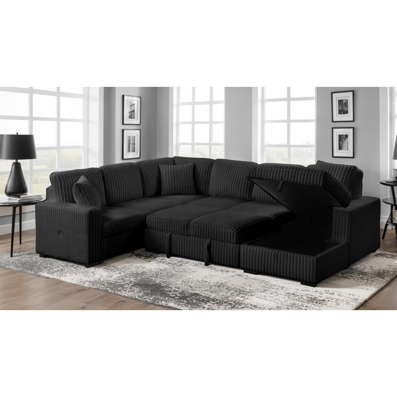 Canapé modulaire # 2045, Velours côtelé noir