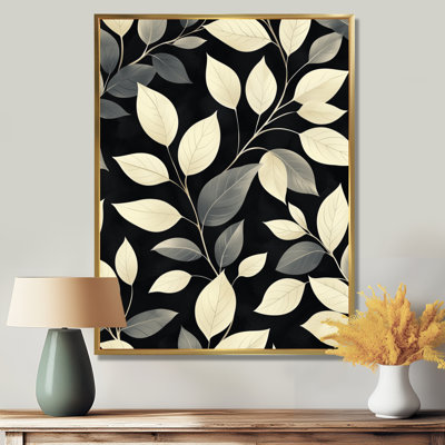 Viviana feuilles noires et beiges doux brise II - feuilles, impressions sur toile