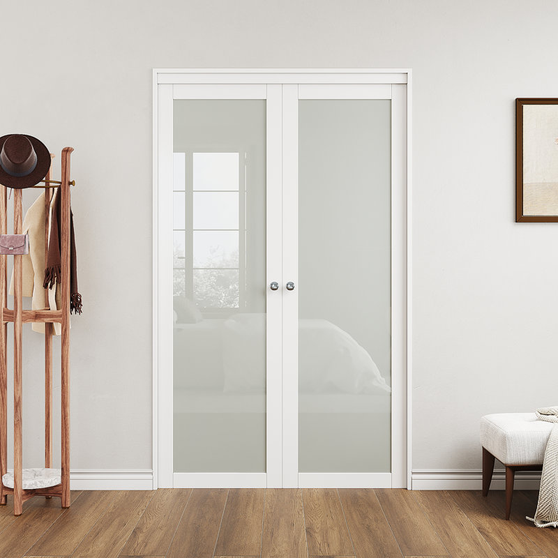 Porte pivotante française à un battant en verre dépoli, âme pleine en bois manufacturé, 30 po x 80 po, avec quincaillerie d'installation incluse (idéale pour placard, garde-manger, buanderie, salle de bain)