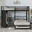 Lit superposé avec garde-robe intégré, lit superposé en métal avec lit gigogne, bureau pliable, échelles, conception à réduction de bruit, noir-767238828