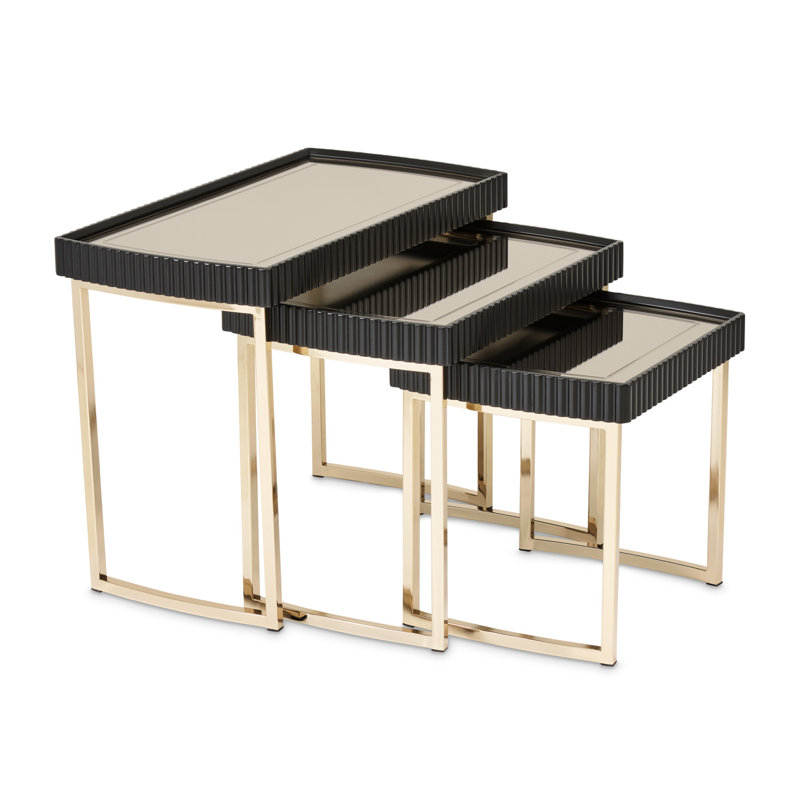 Black and Gold Mirrored Metal Nesting Tables Set