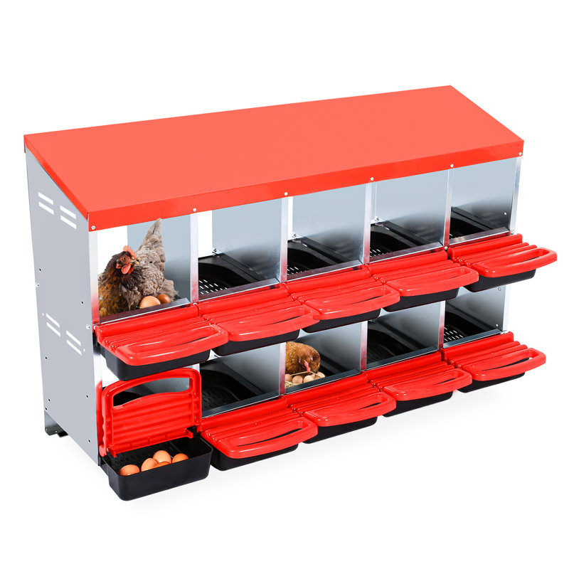 Boîtes de nidification pour poules Boîte de nidification de poulets avec couvercle pour protéger les œufs 8 trous en acier galvanisé rouge