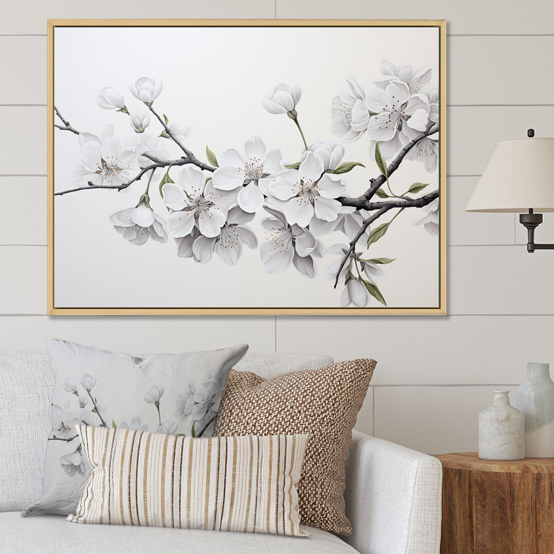 Minimalism White And Grey Cherry Blossom II - Cherry Blossom Large Wall Art Design Art