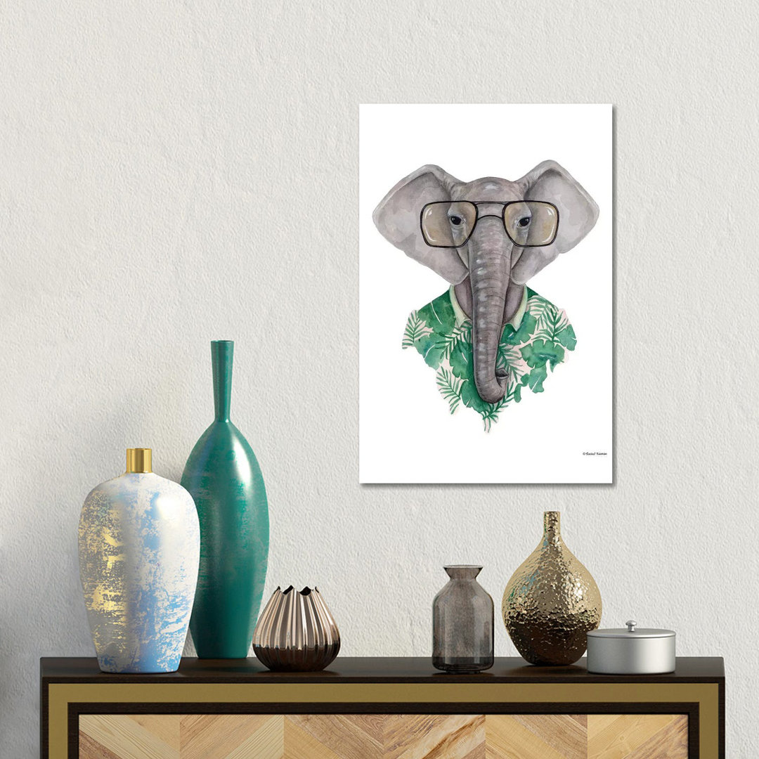 Elefant mit Brille von Rachel Nieman - Galerie-verpackte Leinwand Giclée