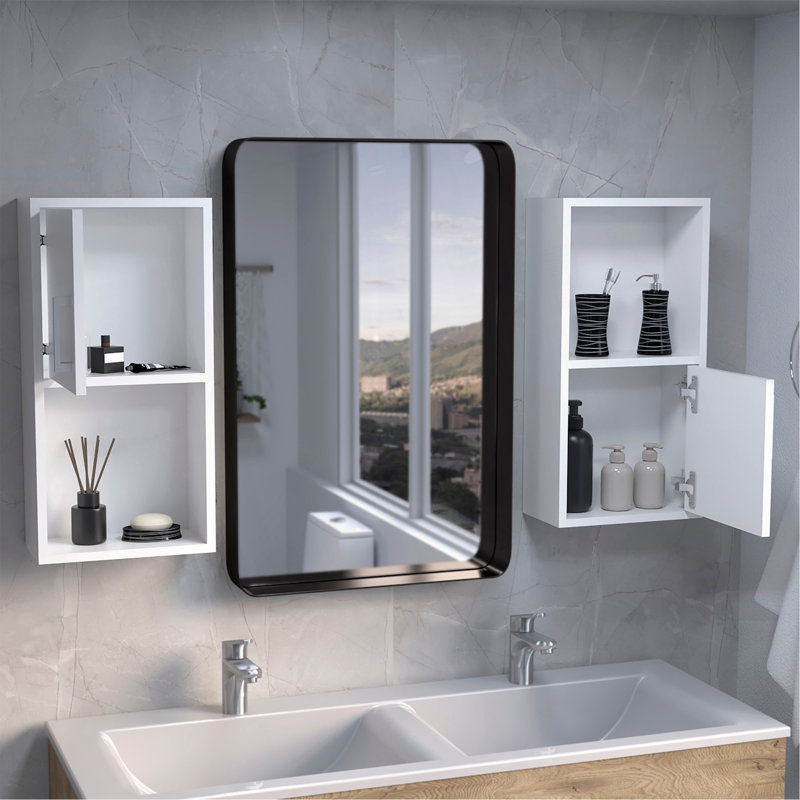 Wall Mounted Bathroom Medicine Cabinet Eak 24" H , Two Doors, Two Shelves, White