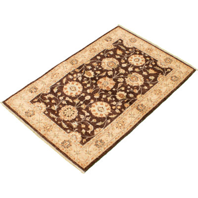 Tapis décoratif en laine de conception unique noué à la main New Age Ushak brun foncé/beige 4 pi 1 po x 6 pi 1 po