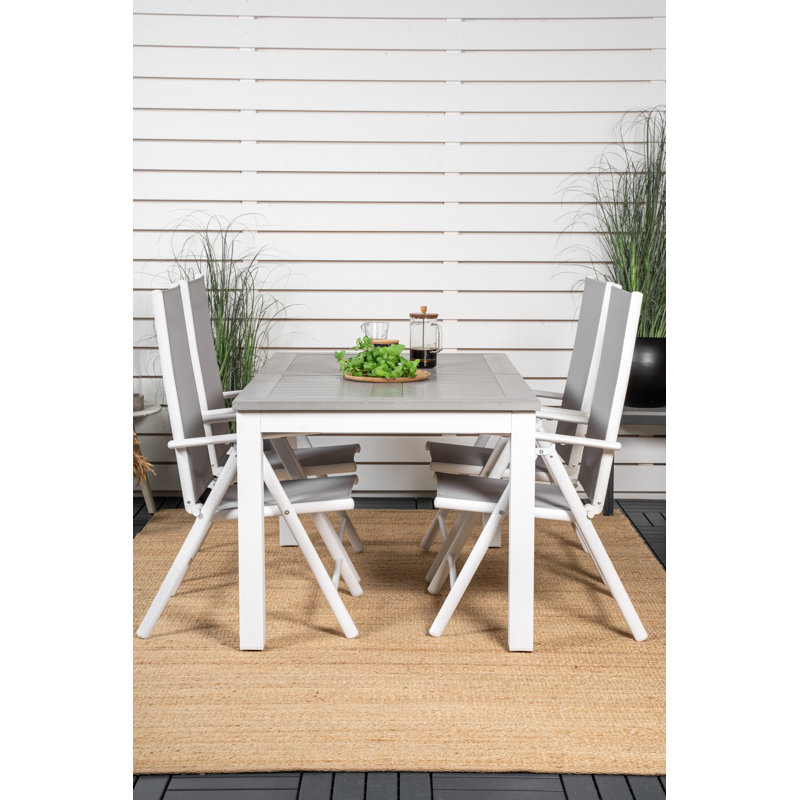 Jayesh 4 - Person Patio Dining Set with Extendable Rectangular Table, 75cm H x 152cm W x 90cm L, White/Taupe