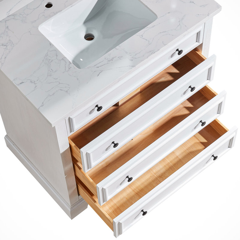 Meuble-lavabo simple autoportant de 36 po avec plateau en marbre entièrement assemblé