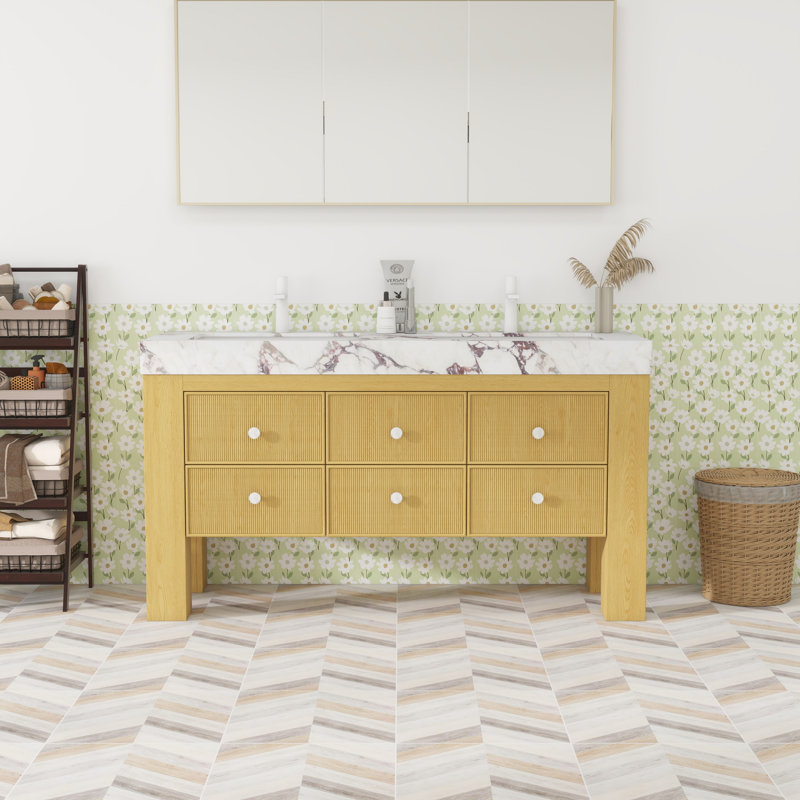 Meuble-lavabo double 60 po avec comptoir et lavabo en céramique 60 po