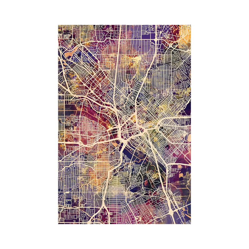 Dallas Texas City Map II by Michael Tompsett - 1 Piece Wrapped Canvas Wall Art, 66.04 cm H x 45.72 cm W x 1.91 cm D