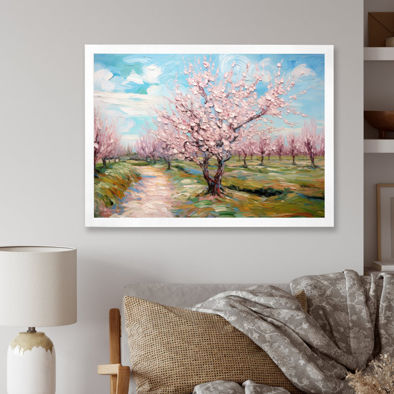 «Vangogh Blooming Cherry Trees» encadré sur toile par Vincent Van Gogh, peinture, H 34 po x l 44 po, Impression encadrée