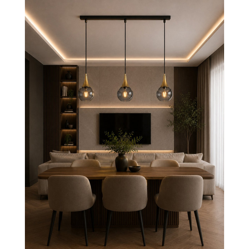 Crespin 3 - Light Kitchen Island Pendant, Black/Gold, Grey