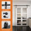 Porte de grange pliable à peindre 48 po x 84 po (verre givré double 24 po x 84 po 3) avec 3 panneaux de verre trempé givré pré-assemblés, porte de grange pliante pré-assemblée et fini blanc apprêté, ensemble de quincaillerie inclus-119764736