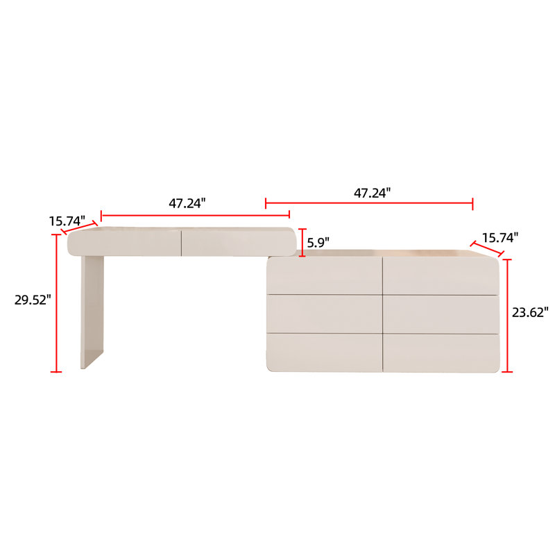 Dalasha Easy Installation Expandable 47.24 '' - 90 '' Cream Color Modern Makeup Vanity