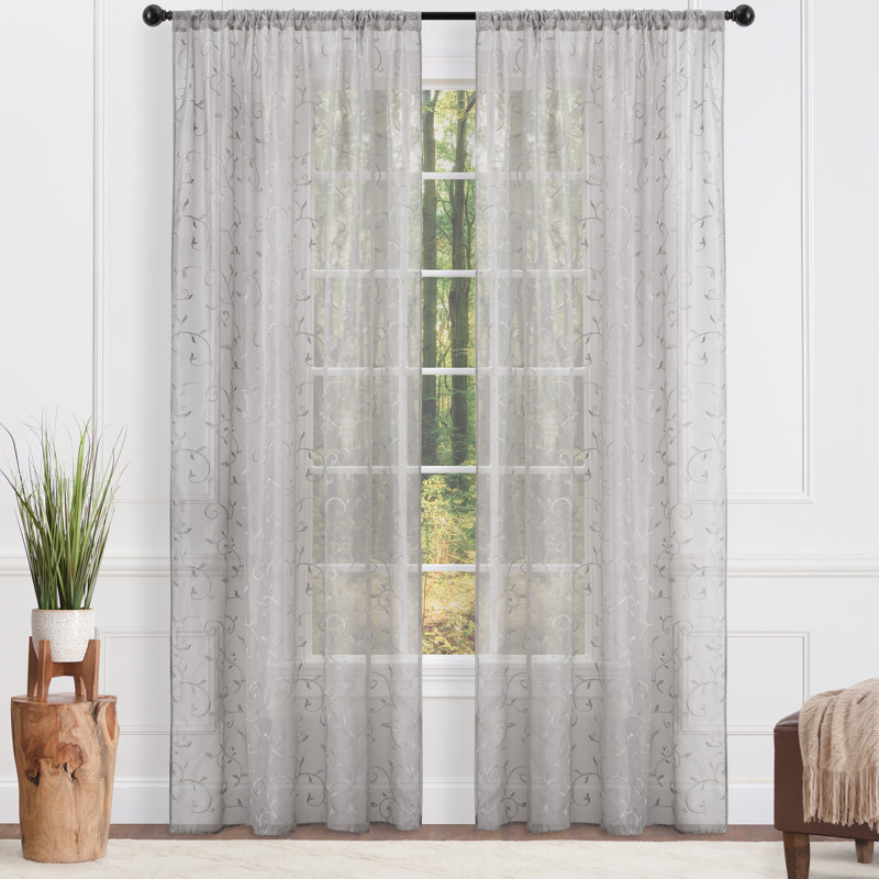 Paire de rideaux transparents avec passe-tringle Delicia, L 52 po x L 108 po, gris