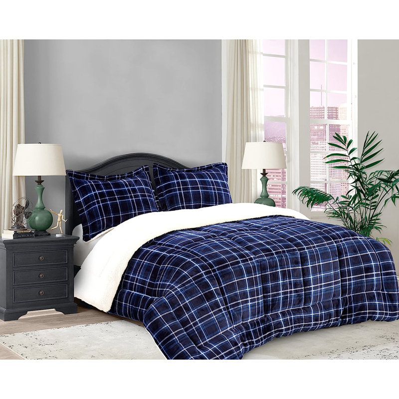 Rafelita Plaid Comforter, Navy, Twin Extra Long