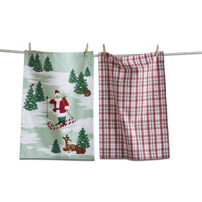 Skiing Santa Dishtowel S/2