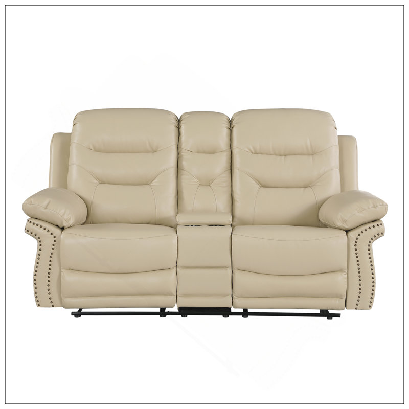 Causeuse inclinable en cuir Global, H 26 po x l 30 po x P 73 po, Beige