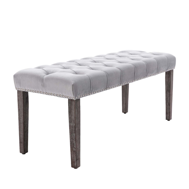 Upholstered Tufted Bench, Gray, Light Gray