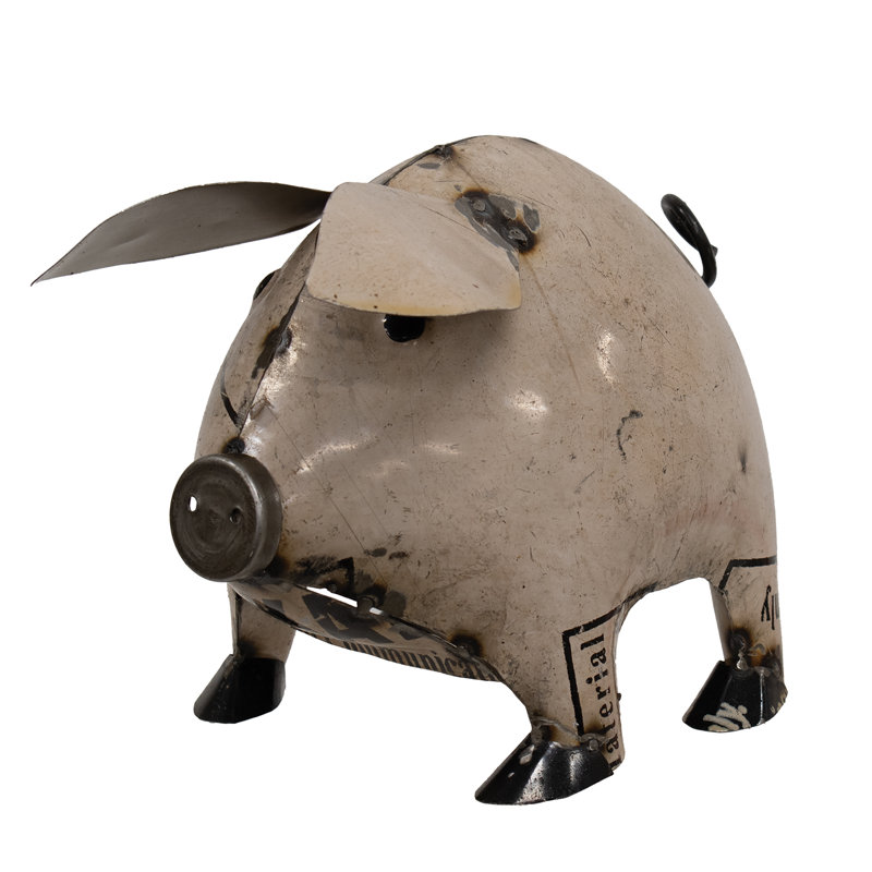 Large White Recycled Metal Pig