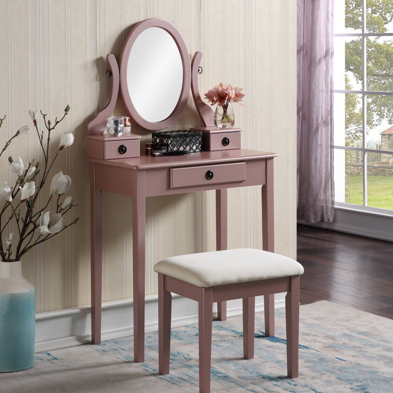 Landisburg Wood Moniya Makeup Vanity Table And Stool Set
