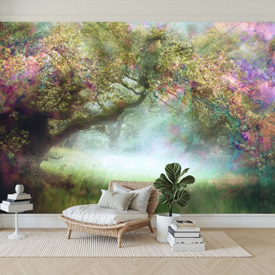 Peel and Stick Wallpaper 144" W x 100" H Modern Self Adhesive Wall Mural for Bedroom Fairies Oak Tree