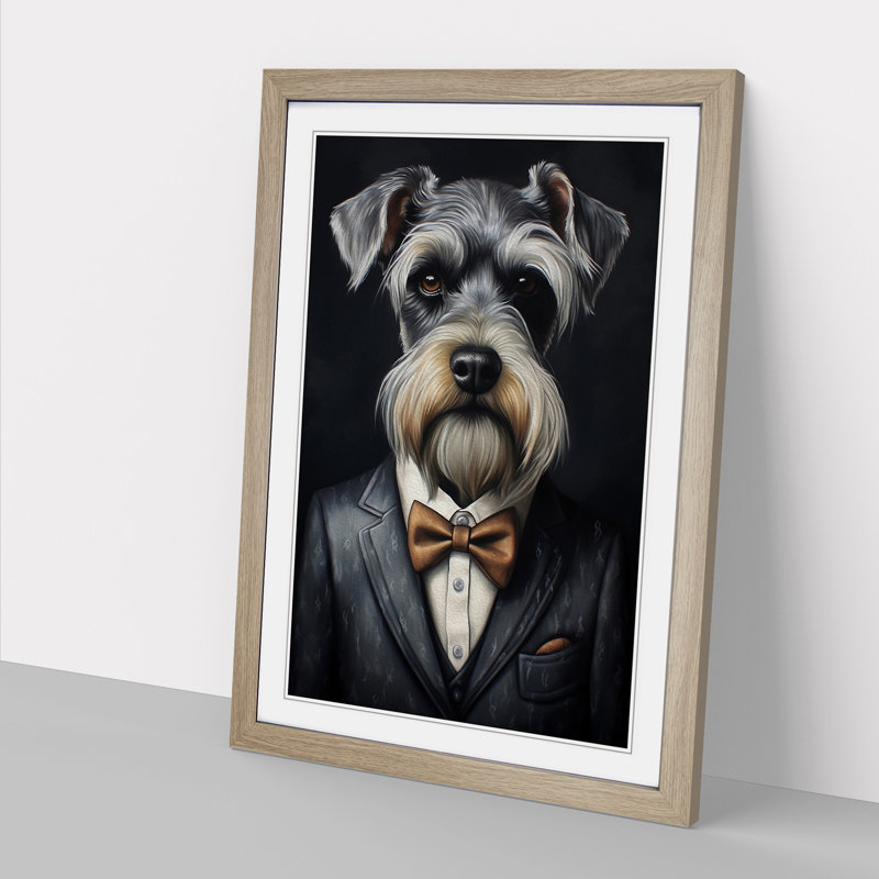 Schnauzer in a Suit Painting No.6 - Framed Print, 34cm H x 25cm W x 2cm D, Oak 