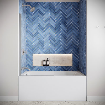 Panneau de baignoire fixe sans cadre 32 "x 55" Fucino avec quincaillerie en verre trempé transparent trempé 1/4 "traité CrystalTech