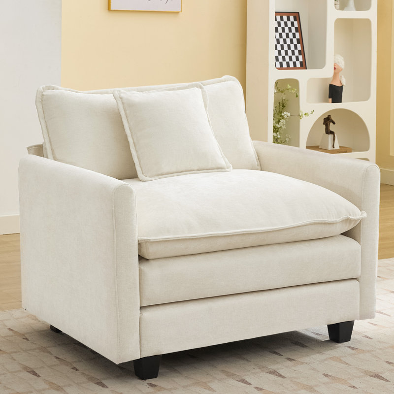 41.3'' Wide Chenille Upholstered Accent Chair with Extra Deep Seat, Beige