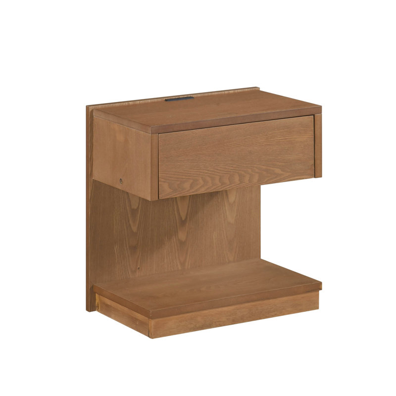 Table d'appoint de salon en bois brun avec tiroir et port