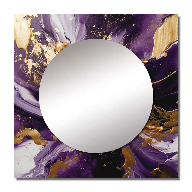 Keneilwe - Grand miroir mural carré abstrait mauve et mauve liquide Magic III, 36 po x 36 po