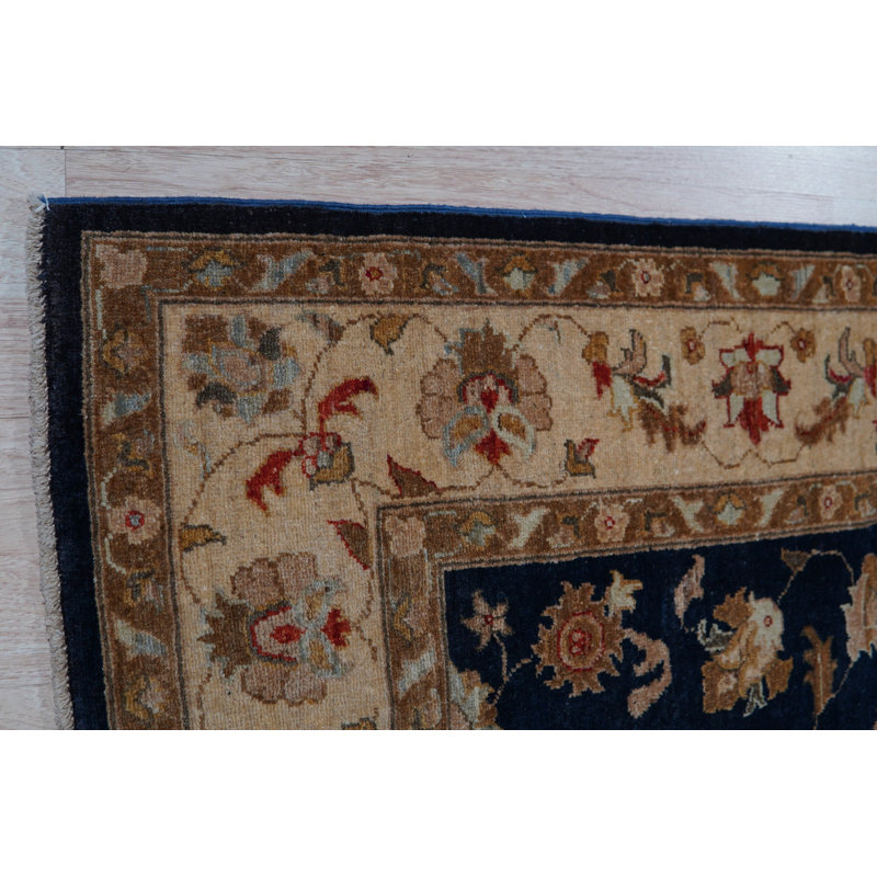 7x8 Blue Hand-Knotted Wool Floral Symmetry Classic Traditional Modern Contemporary Carpet Rug