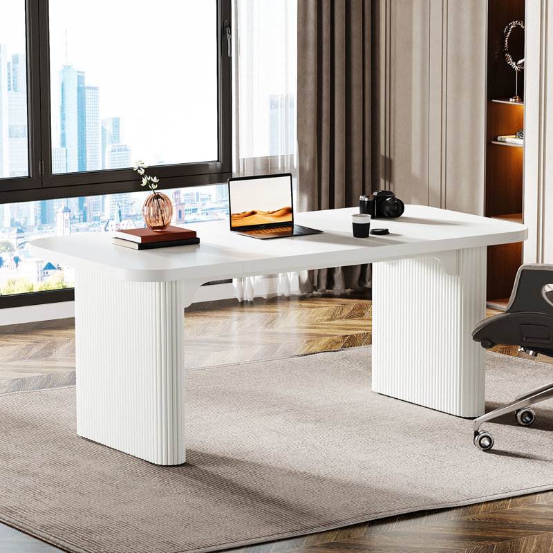 63-Inch Office Desk, Modern Executive Desk, White