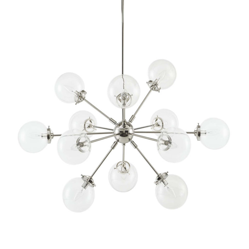 Lustre 12 lumières avec ampoules sphériques Paige, Argent argent