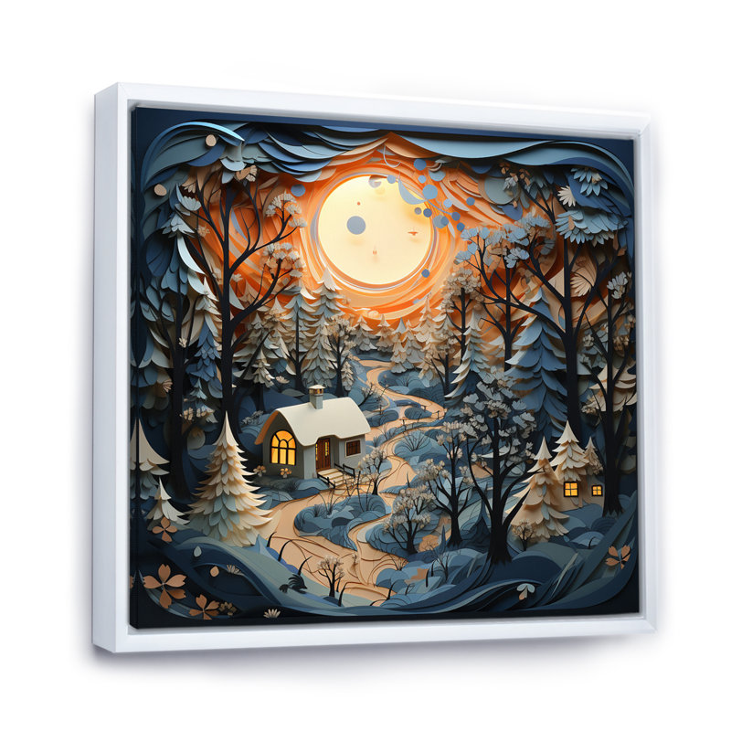 Reproduction d'art sur toile, "Orange Orange Winters Papercut Landscape I" - paysages, H 16 po x l 16 po