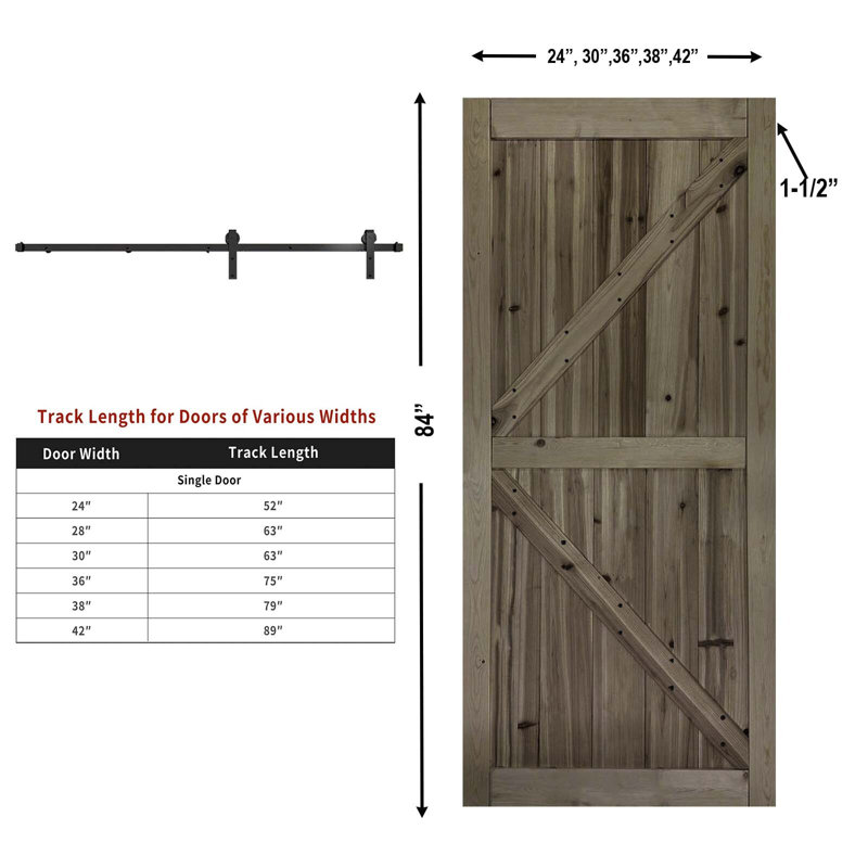 Bois et porte de grange en bois brut, 24 po x 84 po