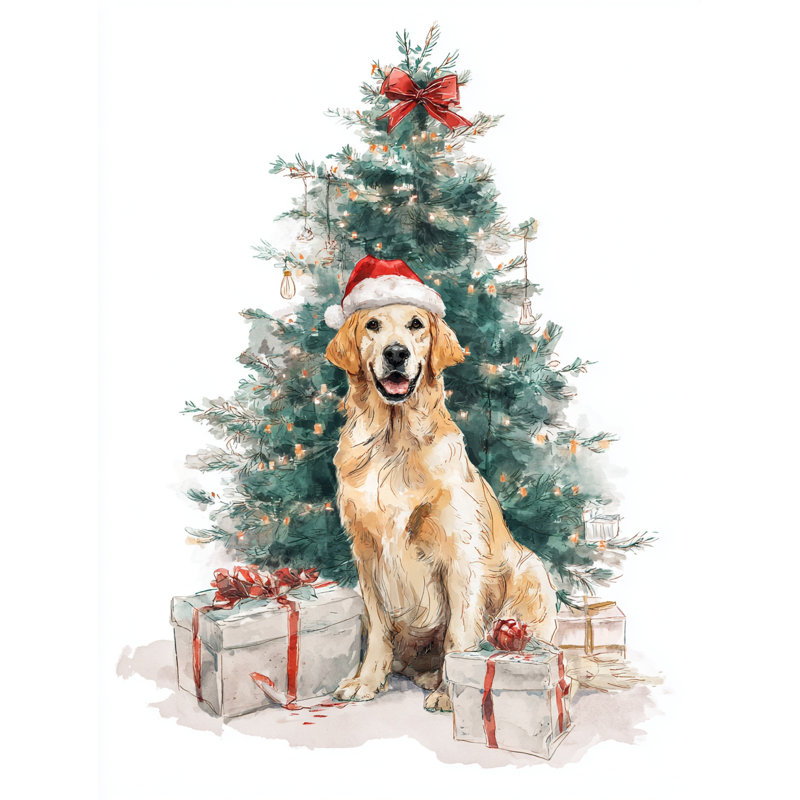 «Golden Retriever Holiday», art mural sur toile tendue, 12 po x 16 po