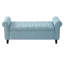 Banc de rangement en tissu bleu pâle avec accoudoirs roulés