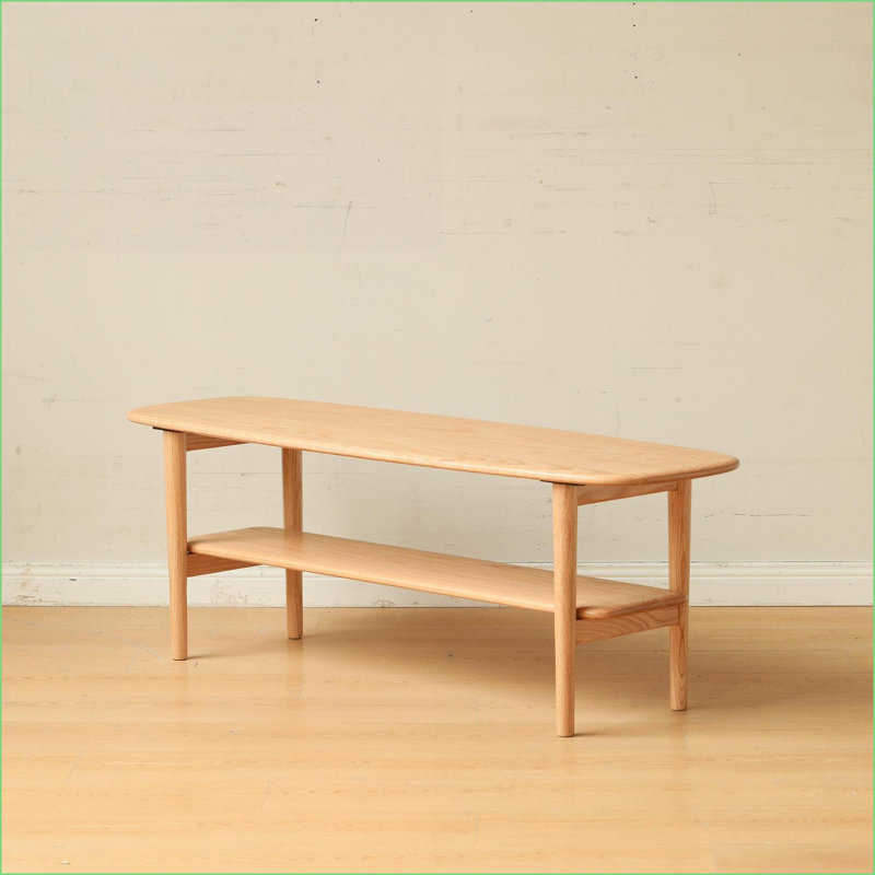 Table basse en chêne massif pour le salon, tablettes doubles peu encombrantes et faciles à assembler