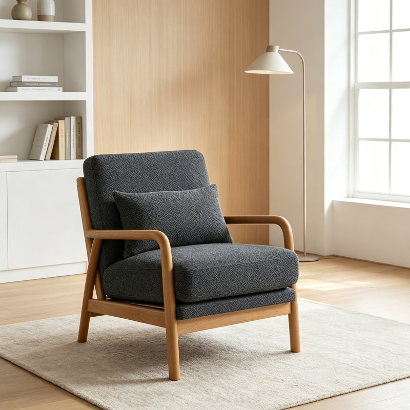 Chaise longue en bois, Dark Grey Fabric