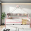 Lit de jour double en forme de maison avec rangement, en bois massif MDF, blanc et rose modernes-1381709517