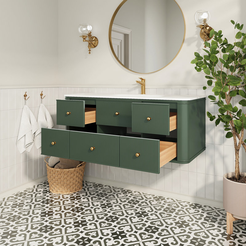 Meuble-lavabo mural simple 48 po avec lavabo flottant vert