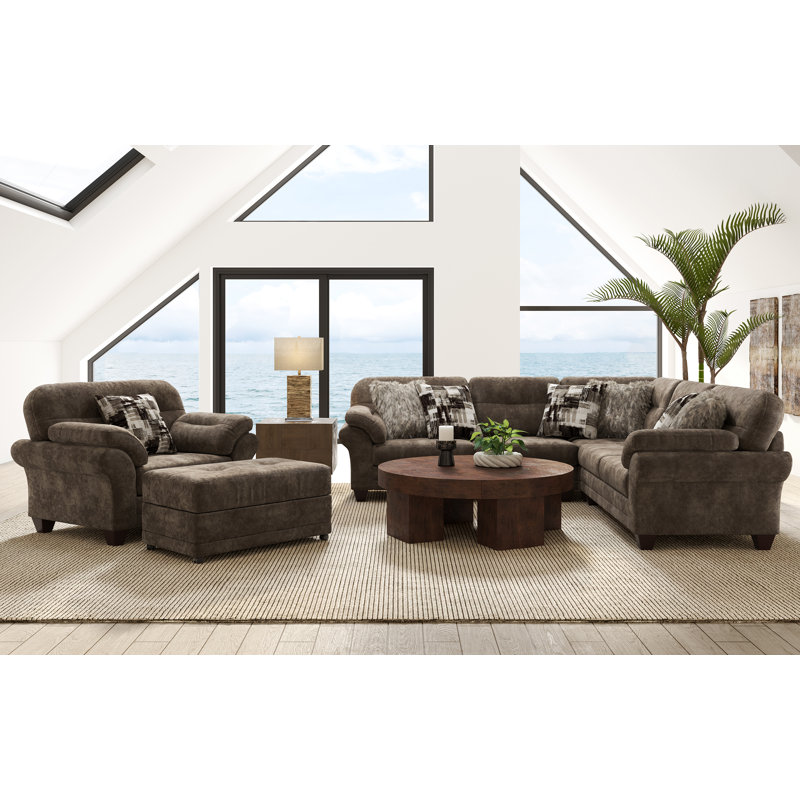 Dabydeen Upholstered L-Shaped Sectional Symmetrical, Brown