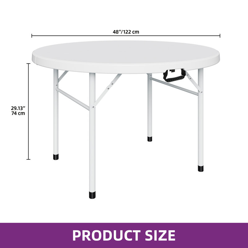 122 cm Round Folding Garden Table with Carry Handle,Portable Camping Table with Metal Frame, White
