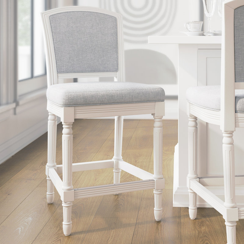 Tabouret rembourré Cionna, Tabouret de comptoir (siège d'une hauteur de 26 p, Blanc