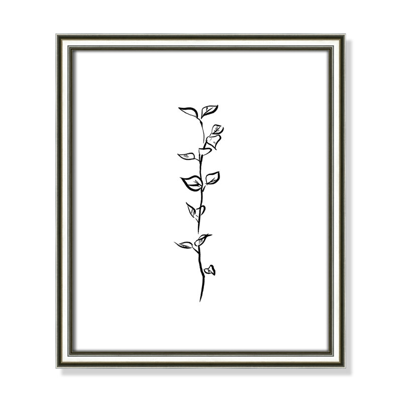 Fleurs simples 4 - reproduction de dessin, Papier avec cadre argenté, H 15 po x l 13 po x P 0,88 po