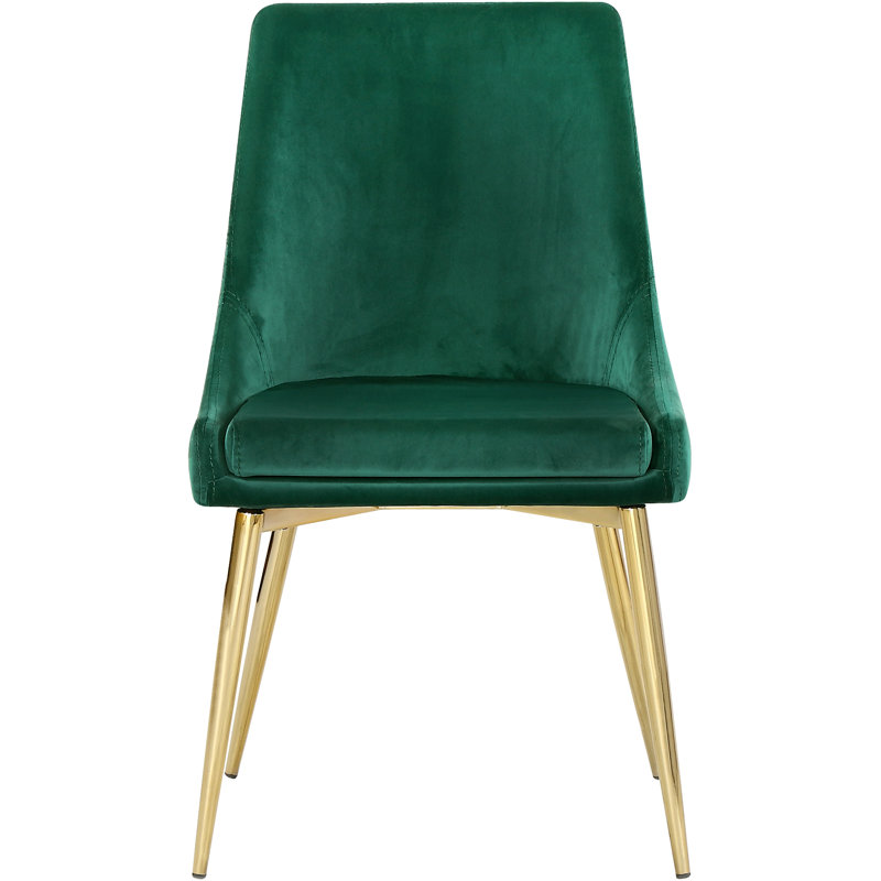 Karina Velvet Upholstered Dining Chair, Gold, Green Velvet